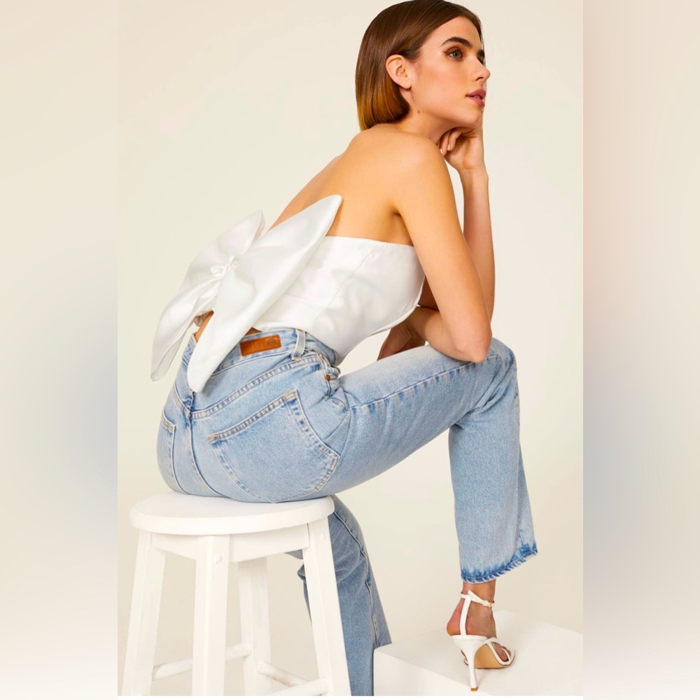 Hutch White Strapless Bow Blouse